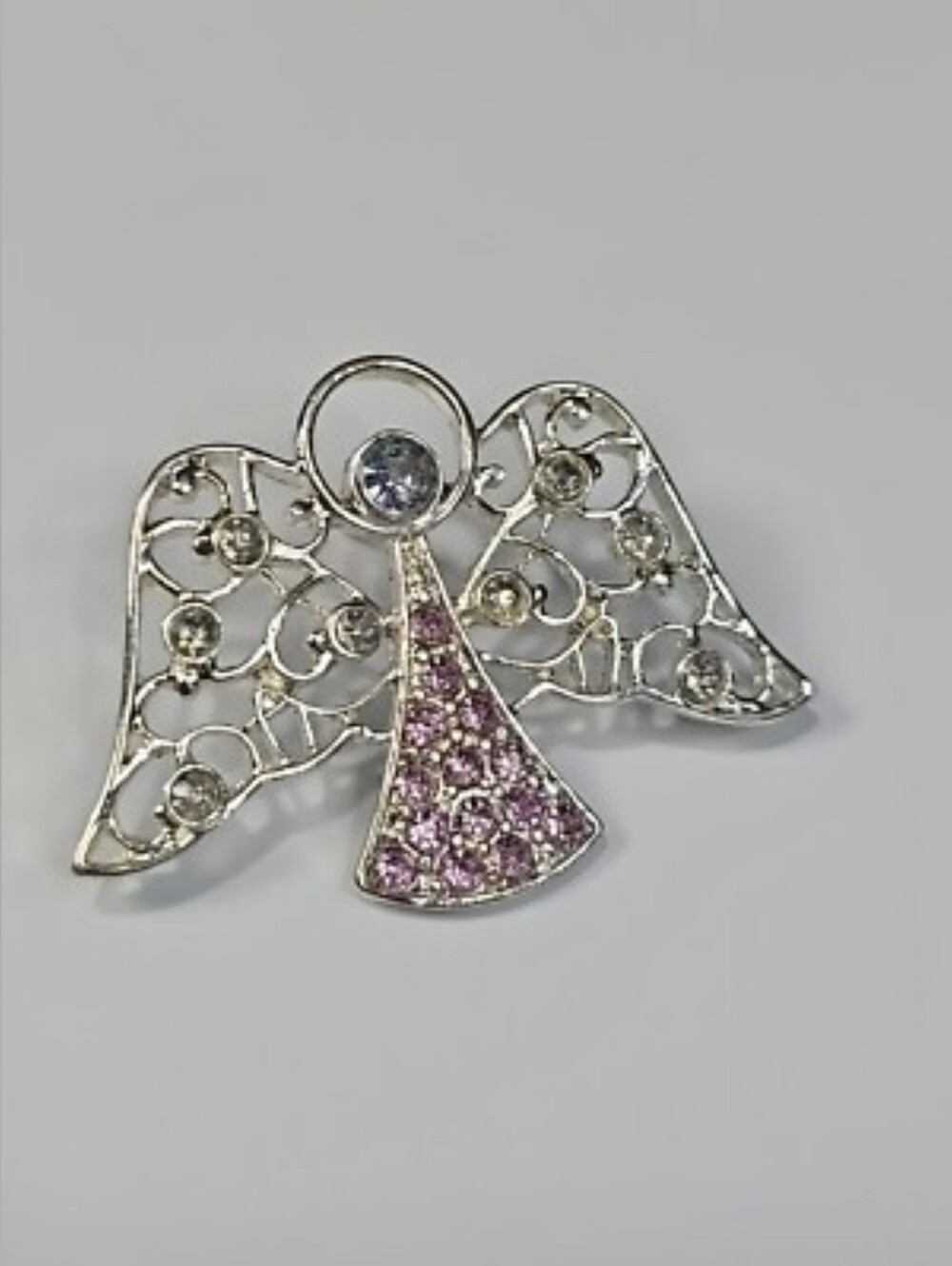 Avon Heavenly Angel June Birthstone Tac Pin Rhinedtone Brooch Pink & Silver